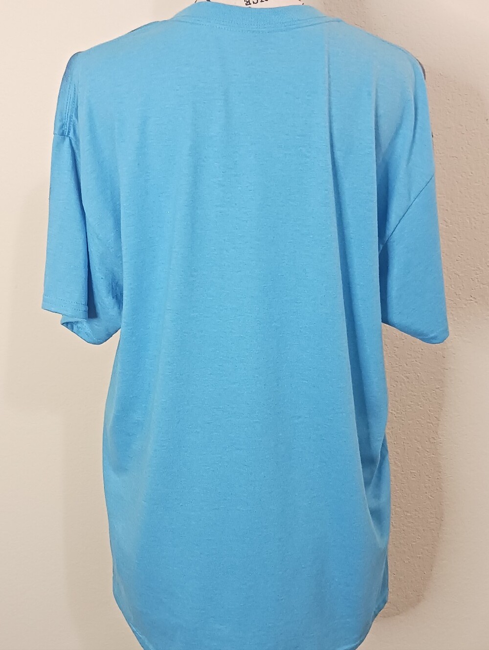 Hand Painted Blue Pray More Worry Less / Graphic T Shirt Cotton Butterfly Top L - Picture 5 of 6